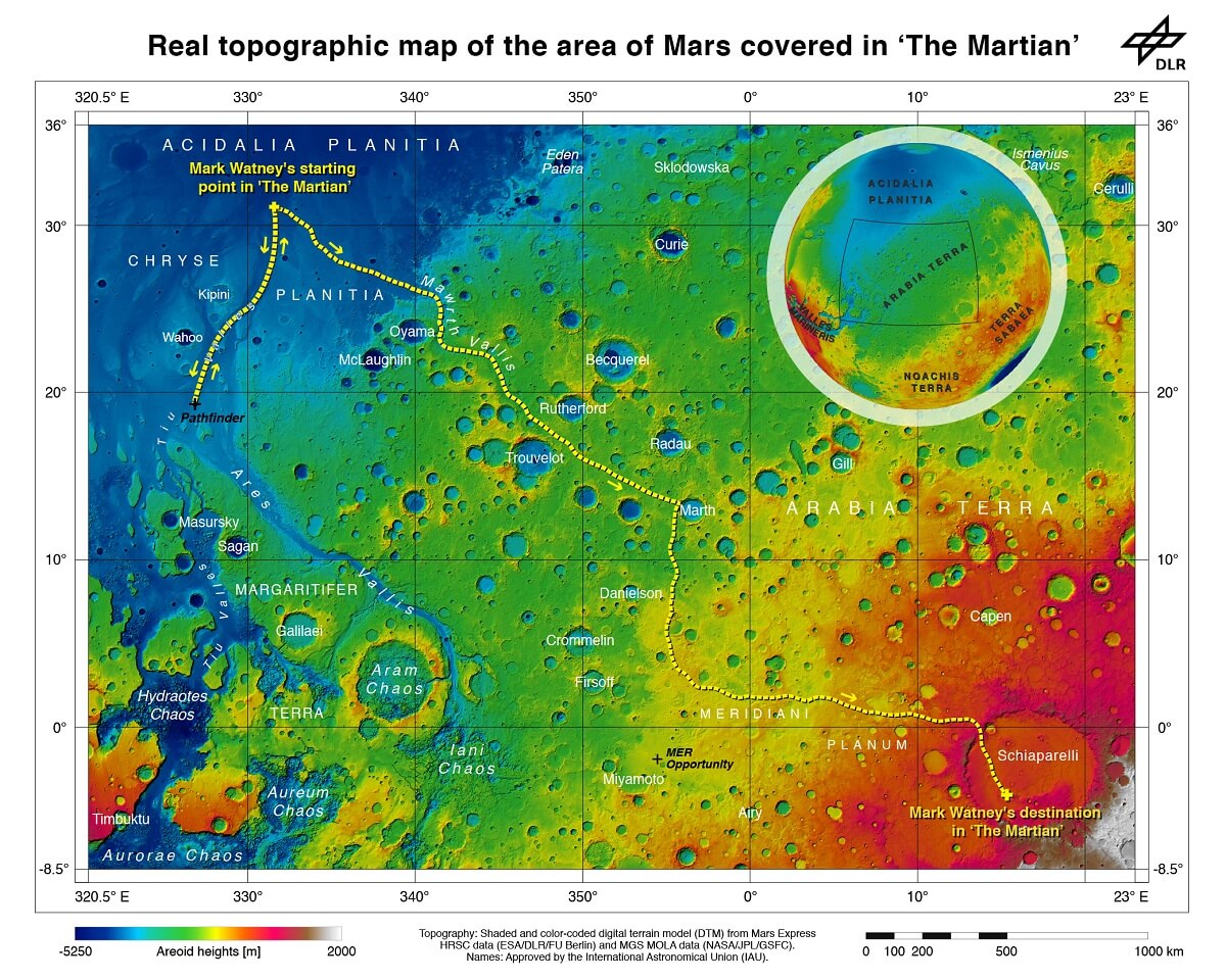 Bản đồ địa hình thực tế của Sao Hỏa từ The Martian Review